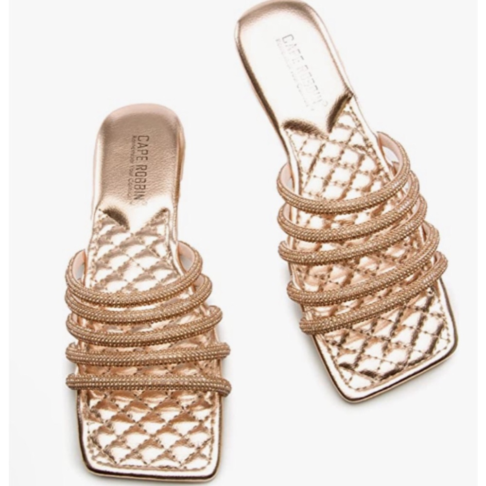 CAPE ROBBIN OPEN TOE ROSEGOLD RHINESTONE SLIDE IN PADDED GLAM SANDAL